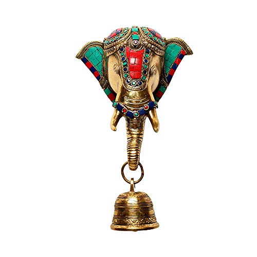 Clochette en laiton indienne et sculpture éléphant décoration murale colorée