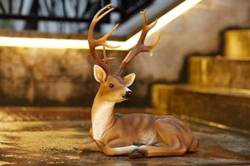 XTAPAN 21.3" Resin Deer Buck Statues Figurine Sculpture Lawn Ornaments Animals Yard Art Garden Statues and Figurines Outdoors Decorations for Home Office Decor