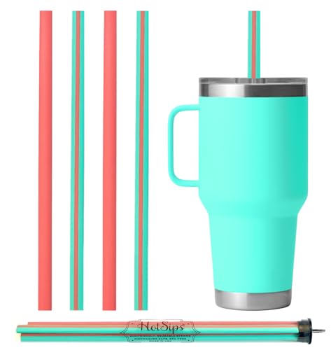 HotSips Reusable Drinking Straws with Travel Case Ergonomic Shape Made in USA - 16-32 oz - For hot and cold beverages, Water/Coffee/Tea (4 Large 9.5”)