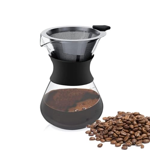 HERCHR Caffettiera in Vetro Con Filtro Permanente in Acciaio Inox, Caraffa in Vetro Borosilicato, Macchina Da Caffè a Goccia Manuale, 400ml Caffettiera Americana in Vetro per Caffè Casa Ufficio