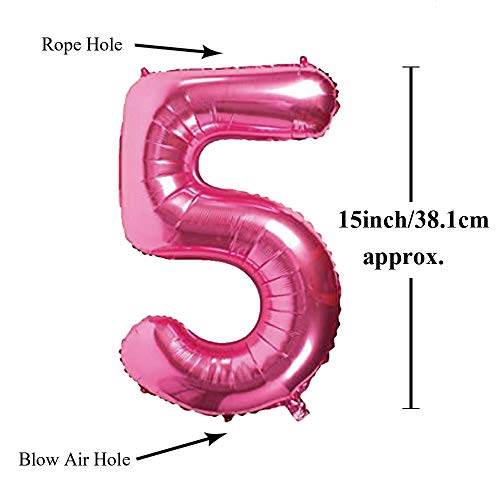 Image of AMFIN 15 Inch 5 Number Foil Balloons for 5th Birthday Baby Girl Party Decorations, Wedding Anniversary Decoration Items - Pink