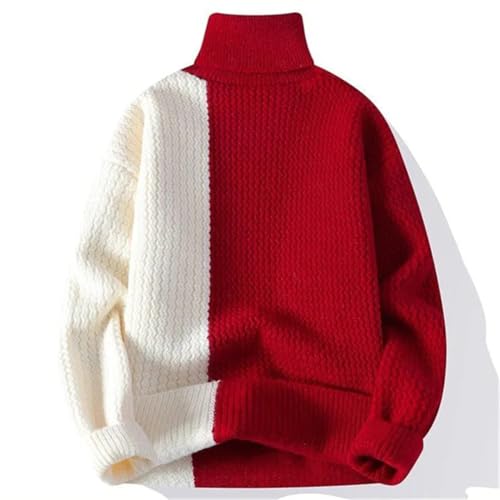 Men Knit Turtleneck Sweater Patchwork Casual Pullovers Loose Warm Sweaters Fall Winter3