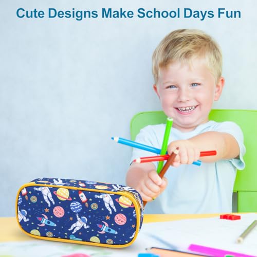Image of Cute Kids Pencil Case - Boys Pen Pouch Large School Organizer | Pen Bag & Smooth Zipper, Multi-Slot Storage, Mesh Pocket, 900D Water Resistent, Giftable School Supplies, Space Astronauts