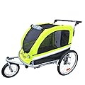 Booyah Large Pet Bike Trailer Dog Stroller & Jogger with Shocks Non Tipping. Green/Yellow