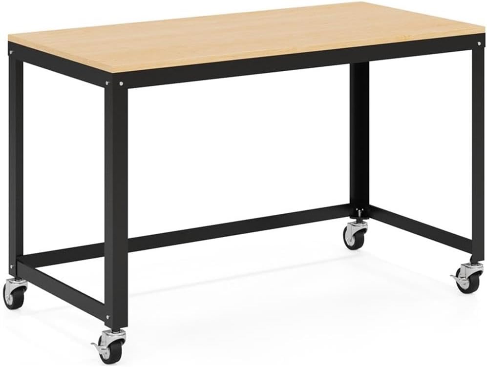 Scranton & Co Home Office Metal Desk and Storage Set, Black and Maple Finish, 2-Piece Workspace Solution with Rolling Desk, Locking 2-Drawer Steel Filing Cabinet, Compact Design for Home Office Use