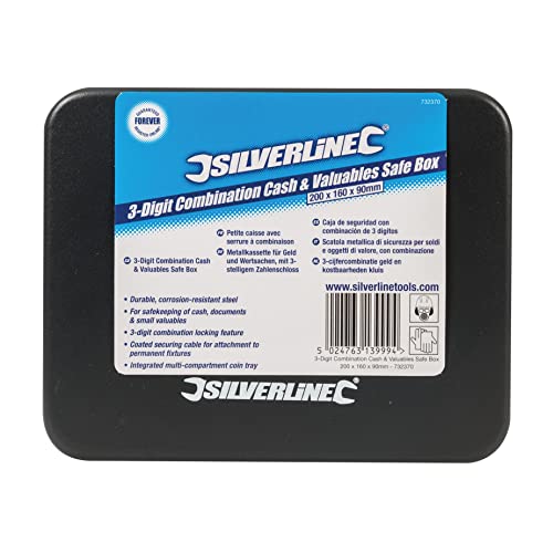 Silverline - Metallkassette für Geld und Wertsachen, mit 3-stelligem Zahlenschloss 200 x 160 x 90 mm (732370)