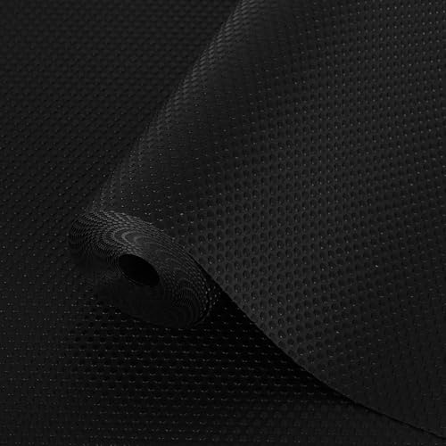 Hersvin Drawer Liners Shelf Mats 44.5cmx500cm Kitchen Cabinet Shelves Non Adhesive Protective Lining EVA Plastic Cupboard Protector (Black Dot)