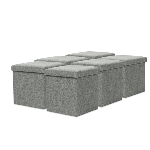 Image of Kuber Industries Pack of 6 Storage Stool | Square Toy Storage Box | Foot Rest Stool | Folding Seating Stool | Wardrobe Organizer for Clothes-Books | Storage Box for Living Room | S ZH002GY | MDF, Grey
