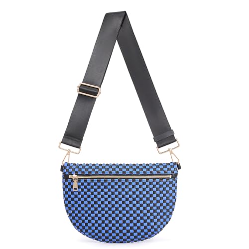 Image of Woven Crossbody Bags For Women, Checkered PU Waist Pack Travel Sling Bag