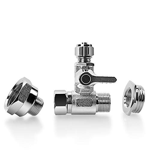 Frizzlife 1/2" and 3/8" Brass Feed Water Adapter - 3/8" Comp with 1/2" Converter Fitting and 1/4 inch OD Compression Angle Stop Valve Adapter for Reverse Osmosis Water Filters, Coffee Brewer