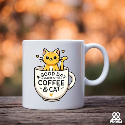 Taza de cerámica blanca Panvola con diseño de gato 11 oz miniatura 5