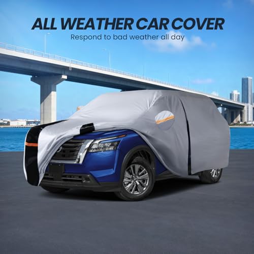 Image of Multi-Layer Car Cover Custom Fit for Nissan Pathfinder(2004-2026), 100% Waterproof All Weather for Automobiles, Gift with Towel, Heavy Duty Car Covers for Rain Sun UV Protection with Door Zipper
