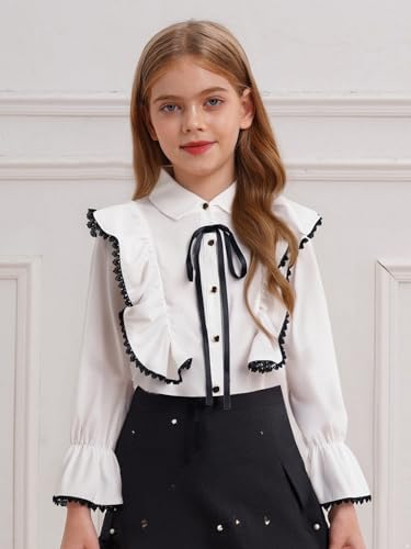 Girls Lace Long Puff Sleeves Shirt Button Blouse Top for School Birthday Party Wedding Casual Daily Wear3