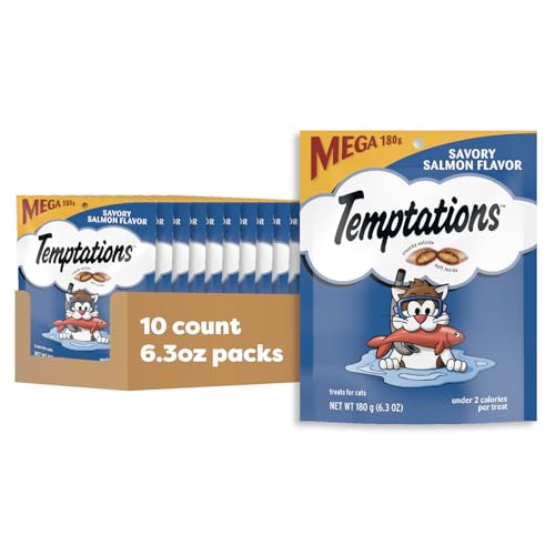 Temptations Salmon Cat Treats, Crunchy outside, soft inside, 6.3 oz pouch