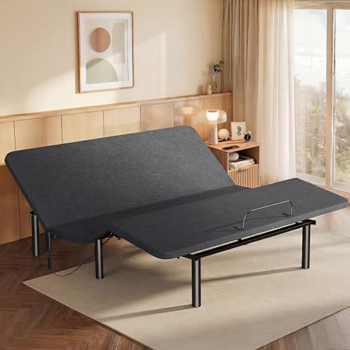 Amada Homefurnishing Adjustable Bed Frame King Independent Head and Foot Incline Quiet Motor 750 lbs Capacity Adjustable Bed with Stay-Put Wired Remote Control 4 Bed Height Options Easy Assembly