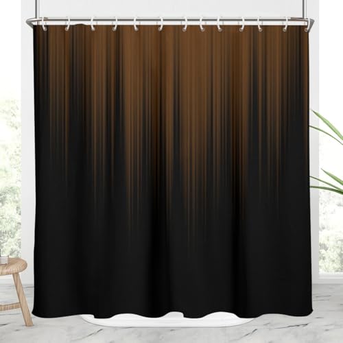 Image of AAtter Brown and Black Shower Curtain Standard Abstract Ombre Gothic Mens Tan Dark Striped Boho Unique Art Mid Century Home Bathroom Decor Bathtub Set with 12 Hooks, 72x72, Modern