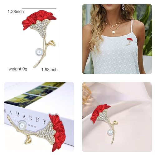 Image of Gold Crystal Shell Flower Brooch Pins for Women Elegant Pearl Rhinestone Floral Brooches Pin Fashion Jewelry for Party Dance Wedding Banquet Brooch for Women Girl Gift