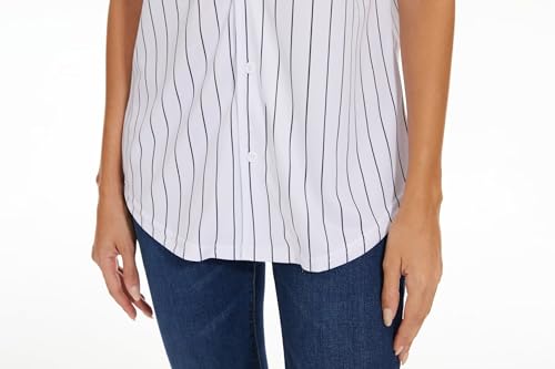 Camiseta feminina de beisebol em branco com botões listrados softball, gola V, hip hop, Branco, M