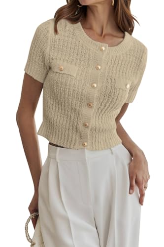 トップス short cardigan Women's Oversized Button Down Cropped Cardigan Sweater
