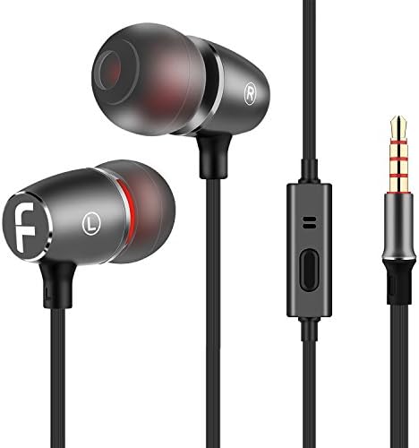 FOZENTO In Ear Headphones wired Earphones Noise Cancelling Earbuds Bass Stereo Sports Headsets with Microphone & Button Control & Volume Control For iPhone Android Smartphones Mp3 Player Etc (Gray)