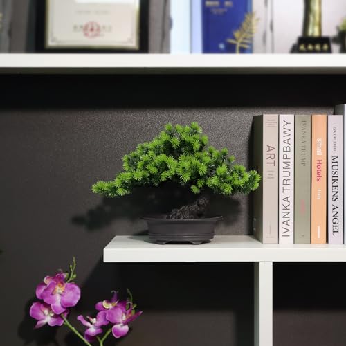 Artificial Bonsai Tree Fake Plants for Home Decor, Living Room Bathroom Bookshelf Entryway Table Wall Shelf Modern Farmhouse Decor, 9.5" Tall, Green
