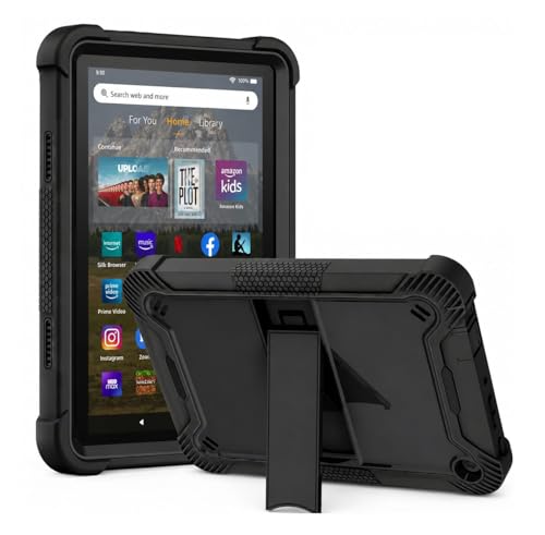 Image of WHITBULL Rugged Shockproof Heavy Duty Back Case Cover Compatible with Kindle Fire HD 8 Plus /Fire HD 8 (8 inch) (Only Fit 12th Generation 2022) Tablet Case, Black