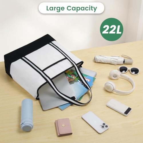 Carbrea 15 Inch Large Canvas Tote Bag with Bottom Support, White, 3 Pack - 2