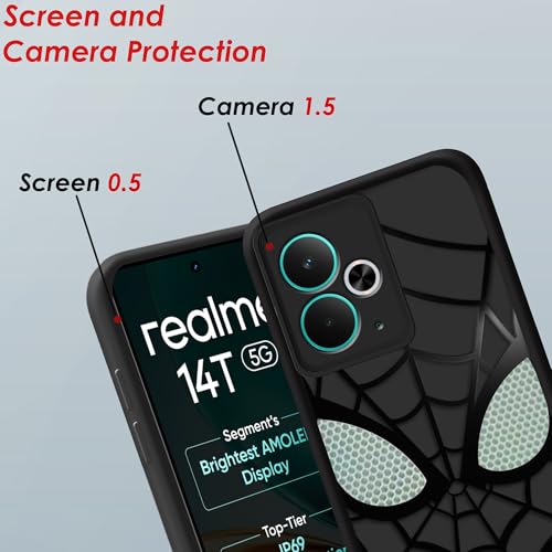 Image of Stylish Spider Back Case Cover Compatible for Realme 14T 5G | Spidey Face Mask Case | Soft Silicone | Camera & Full Body Protection | Shock Proof | (Black)
