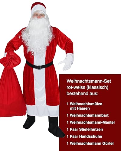 Foxxeo Rotes 6-teiliges Premium Weihnachtsmann für mit Mantel für Herren - Größe M-XXXXL, Größe:XL/XXL