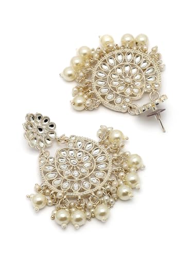 Image of Sukkhi Traditional Gold Tone Plated with Kundan & Pearls Studded Dangle Earring Jewellery for Women & Girls|E107339