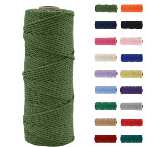 MORAINJAY 2mm Hilo de Macramé 100% Algodón,100m Verde Aguacate Cuerda para Manualidades,19 Colores Más,Cordón para DIY,Decoración y Regalos