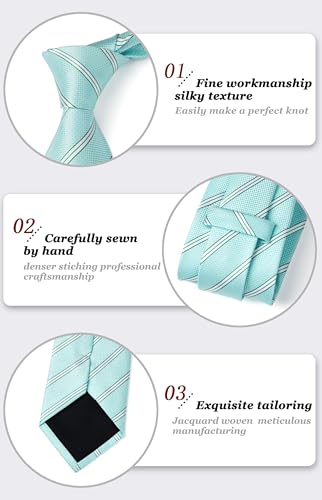 Image of HISDERN Mens Striped Ties Classic Silk Woven Tie and Pocket Square Set Formal Business Necktie Handkerchief for Wedding