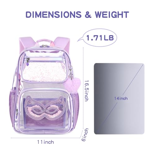 Image of Clear Backpack Heavy Duty For Stadiums Events,16in Large TPU Girls BookBag | Large capacity See Through Plastic backpack Stitch Durable Design 6-Pocket For School Girl Adults work Airport Quick Security