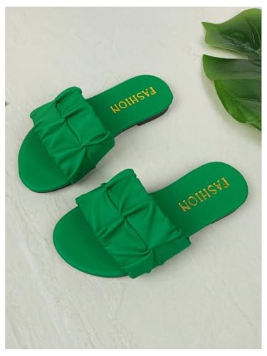 Image of GORGLITTER Girl's Ruched Flat Dressy Sandals Trendy Open Toe Summer Slide Sandals