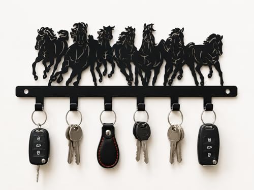 Image of Ventuos Metal Wall Mounted Key Holder with 6 Hooks, Seven Horse Design, Key Organizer for Home Office Bedroom Entryway