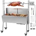 VEVOR 50W Stainless Steel Rotisserie Grill Roaster with Back Cover Guard,46 Inch BBQ Small Pig Lamb Rotisserie Roaster, Max Capacity 90 Lbs Rotisserie Roaster Grill for Camping Outdoor