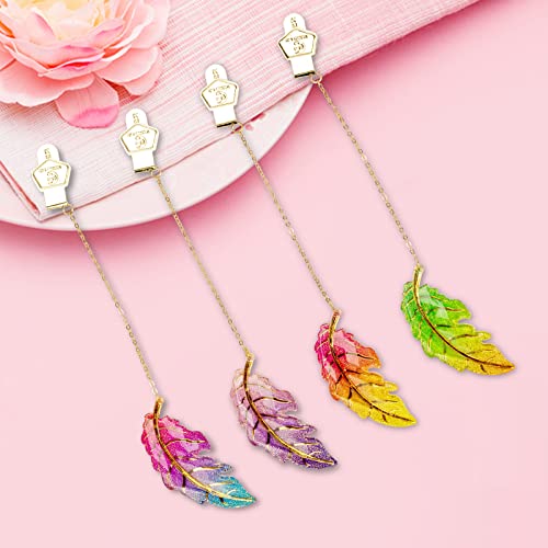 4 Pack Colorful Leaf Bookmark With Chain, Beautiful Bookmark Gifts For Women, Book Lovers, Teacher, Readers, Children, Teens #TOP5