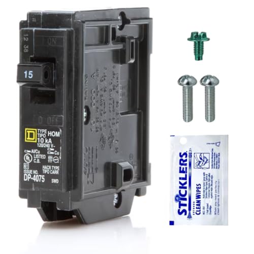 FalconSupply Genuine Square D Homeline 15 Amp Circuit Breaker Kit (1 Pack) HOM115 Single Pole (1-Pole) 15A 120V 10kAIC UL Listed Plug-in Standard for Load Center Panel Box New Replacement