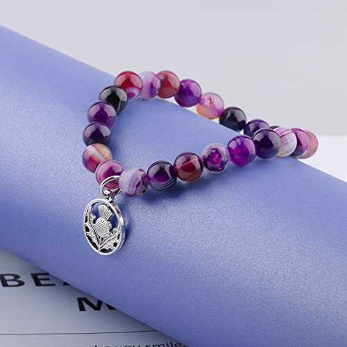 ARHTF Sassenach Gift Scottish Thistle Bracelet, Celtic Charm Blessing With Amethyst Beads, Flower Jewelry for Women4