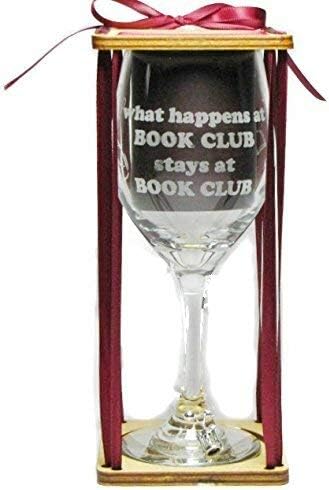 Book Club What Happens at Book Club Stays at Book Club Stemmed Wine Glass with Charm and Presentation Packaging