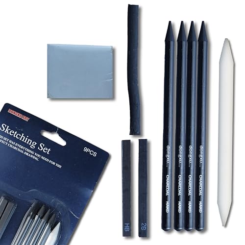Artists Sketching Kit 11 Pcs Drawing Set with 2 Graphite Pencils, 2 Compressed Charcoal, 2 Graphite Sticks, 2 Charcoal Sticks, Blending Stump, Kneaded Eraser & Sandpaper Block product image 9