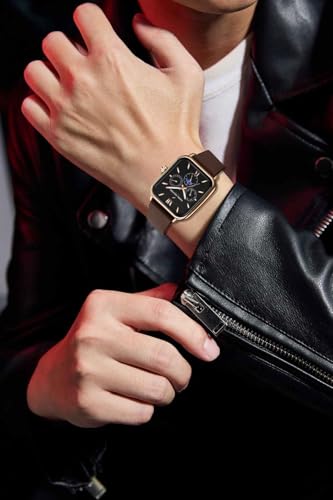 Image of Daniel Hechter Paris Montmartre Unisex Multifunction Square Watch - Black Dial with Day-Date & 24-Hour Subdials, Moonphase Display, Sustainable Silicone Strap