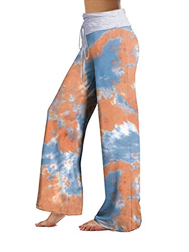 Image of iChunhua Women's Comfy Stretch Floral Print Drawstring Palazzo Wide Leg Lounge Pant