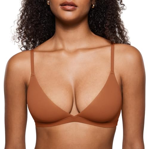 Image of INLYRIC Women's Inbarely Triangle Bralette Plunge Unlined Seamless Bra No Underwire Sexy Comfortable Everyday