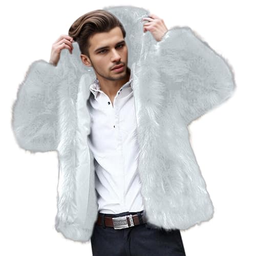 Mens Faux Fur Coat Jacket Mid Winter Warm Thicken Furry Overcoat Solid Color Long Sleeve Fluffy Fur Y2K Outerwear