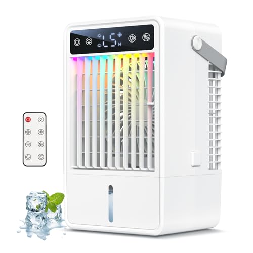 Portable Air Conditioners with 1500ML Tank, 5 Speeds Mini Evaporative Air Cooler with Remote & 2-10H...