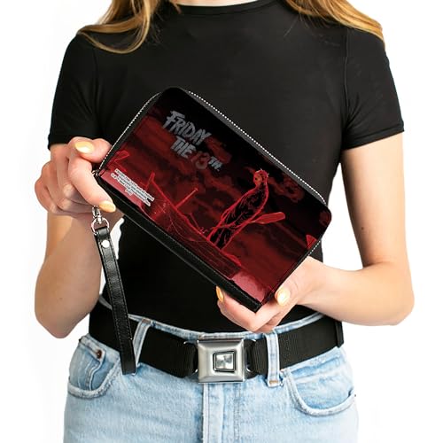 Warner Bros. Horror Movies Wallet, Zip Around, FRIDAY THE 13TH Jason Boat Scene Black/Reds/White, Vegan Leather4