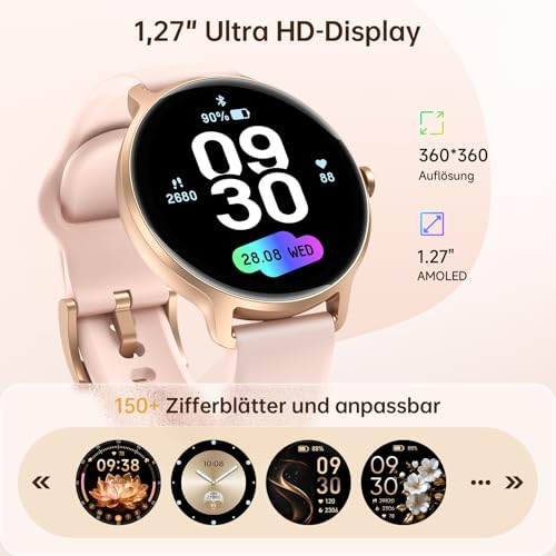 Smartwatch Damen Rund, 1.27" AMOLED Smart Watch mit Telefonfunktion, Fitnessuhr mit Pulsuhr Schlafmonitor Schrittzähler… – Ansicht 5