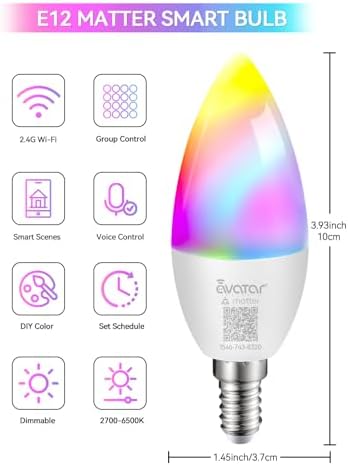 Avatar Controls Matter E12 Smart Bulb, RGBCW WiFi, Candelabra Base - 1