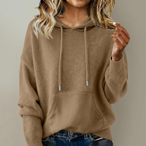 Cashmere Sweaters for Women Oversized Long Sleeve Fall Knit Hoodies Coffee - image 2